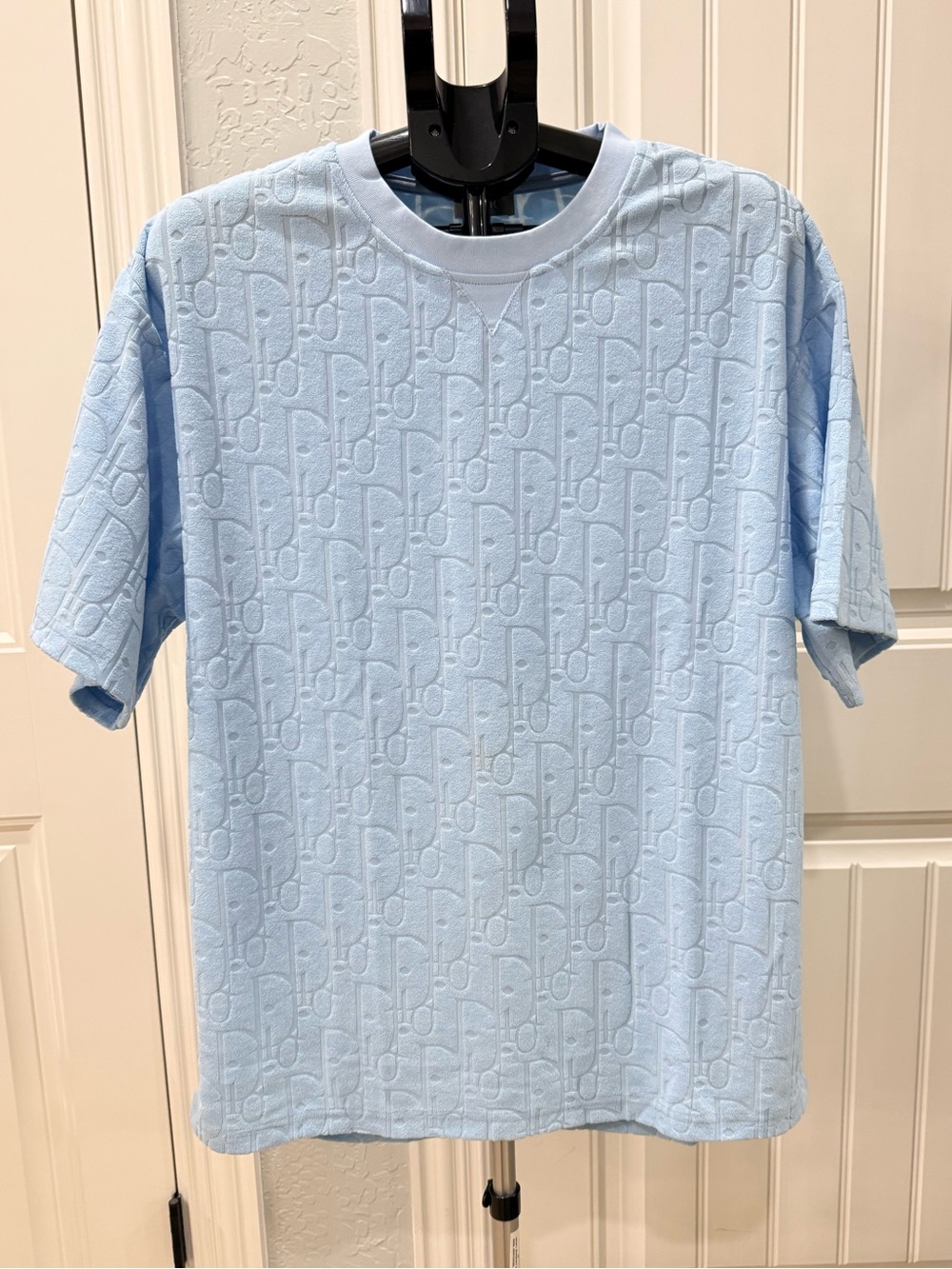 Dior Light Blue Jacquard Weave Cotton T-Shirt